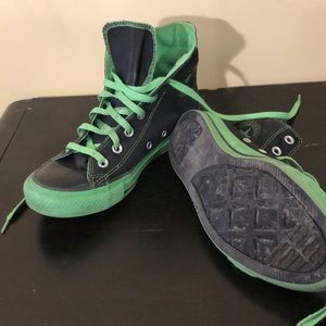 Black and Lime Green high top Converse